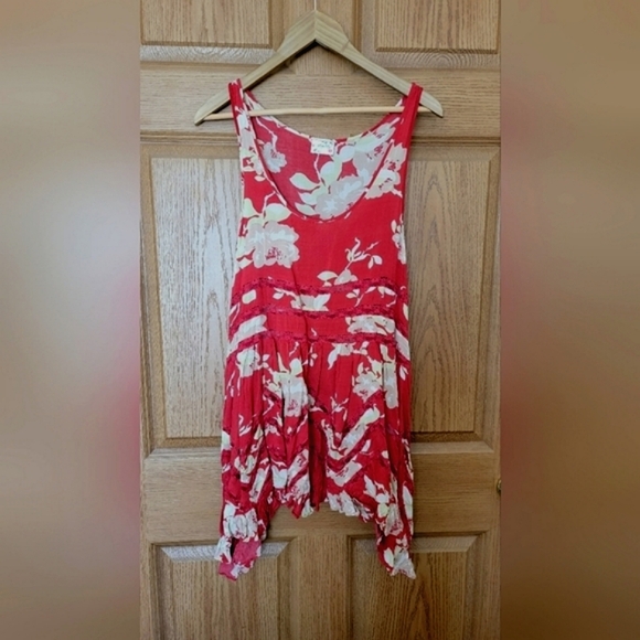 Free People Lace Voile Trapeze Dress Red Floral - Picture 1 of 3
